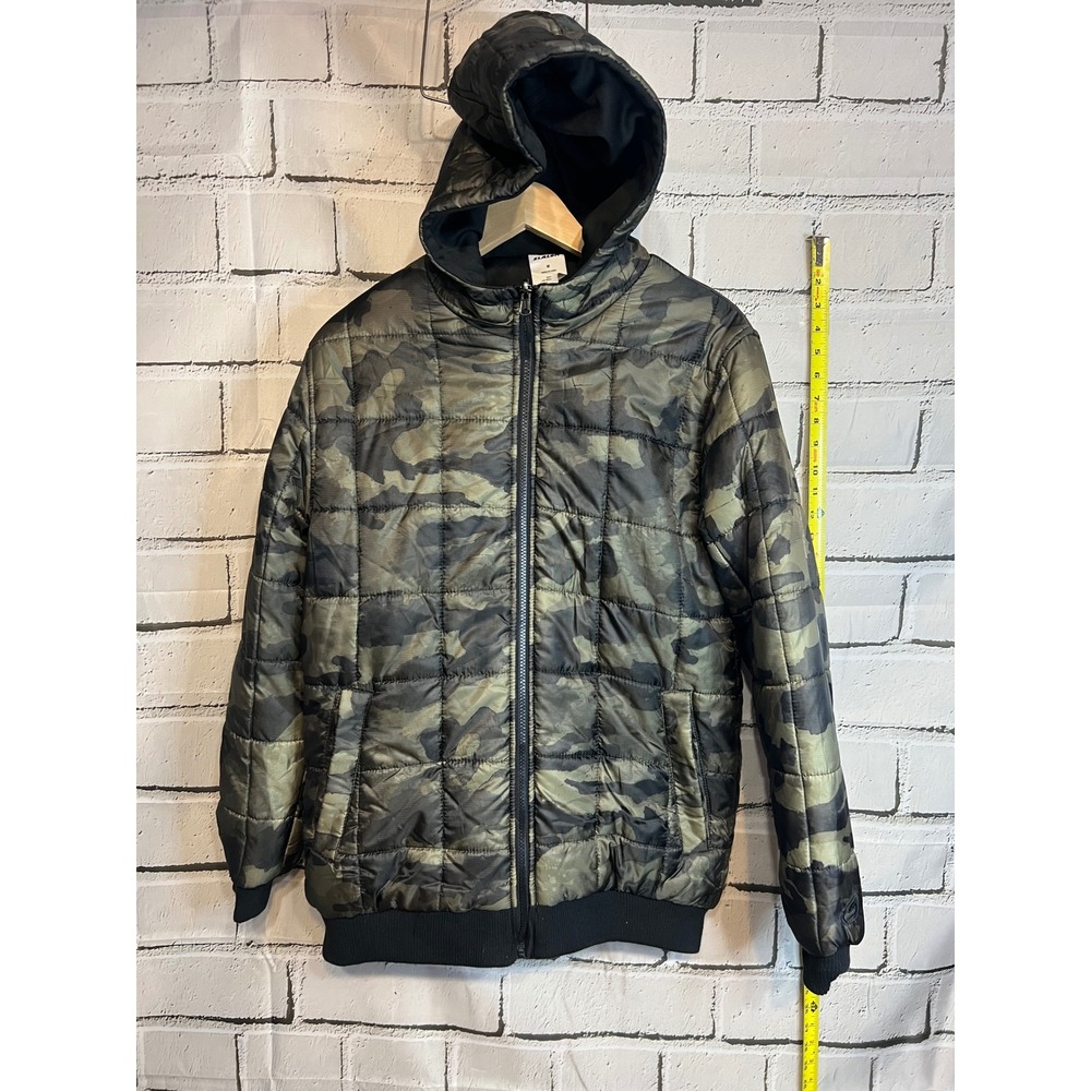 Slalom Mens Camo Puffer Jacket Green Brown Quilted Hooded Full Zip Size Medium